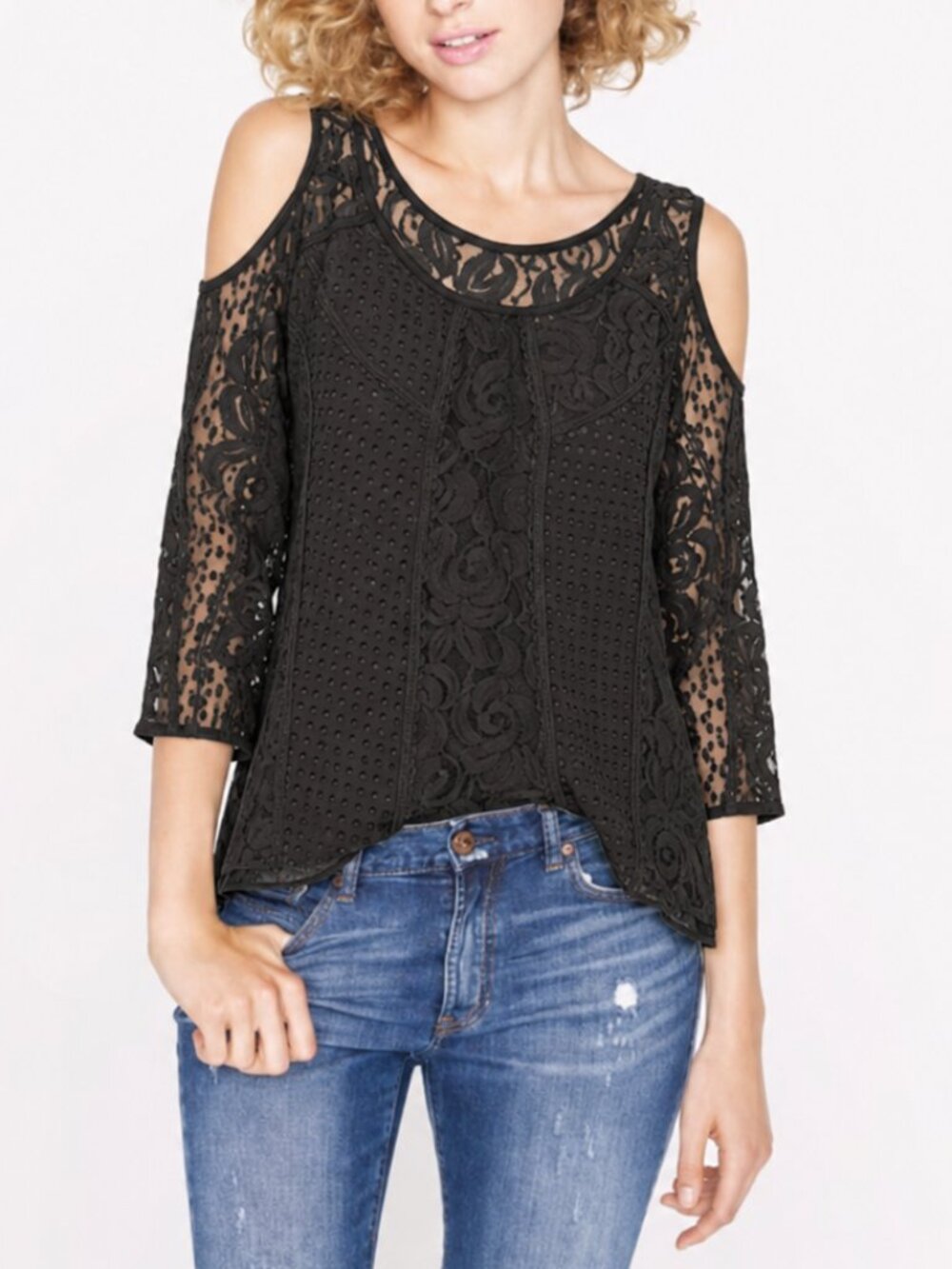 Lace Top with Cold Shoulder Cutout (1222)